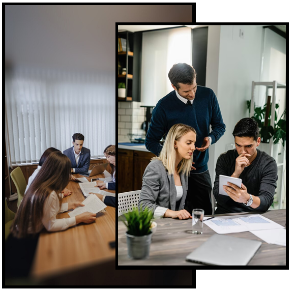 People sitting at a long business table discussing their needs for title insurance in New Jersey